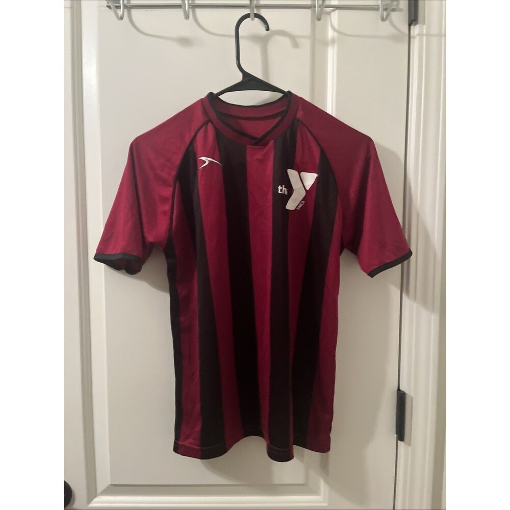 Score Youth Boys Striped Shirt Activewear YMCA Size L Black & Burgundy